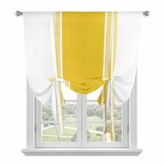Yellow Geometric Tie Up Curtains for Kitchen Windows,Adjustable Rod Pocket Valance 63 Inch Long, Modern Striped Abstract Art Aesthetics Window Treatment Balloon Roman Blind Shade, 52" x 63"