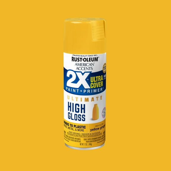 Yellow Ginger, Rust-Oleum American Accents 2X Ultra Cover High Gloss Spray Paint-344692, 12 oz