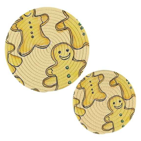 Yellow Gingerbread Man Trivets Potholders Cotton Braided Potholders Heat-Resistant Pads 7.09'' and 9.45''