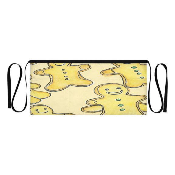 Yellow Gingerbread Man Multi Pocket Short Apron Waterproof, Adjustable 96.5in Belt for various occasions