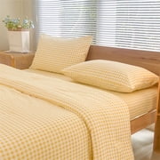 Yellow Gingham King Comforter Set, Yellow Plaid Bedding Set, Checked Bed Comforter 3 PiecesYellow Gingham, King