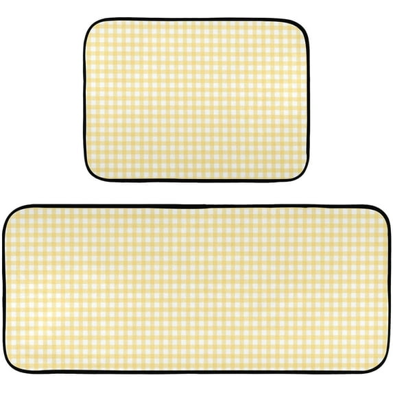 Yellow Gingham Kitchen Rug Mats 2PCS Non Slip 47" x 20" + 28" x 20" Kitchen Carpet Floor Mat Hallway Rugs Anti Fatigue Doormat Home Decor