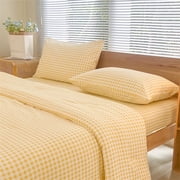 Yellow Gingham Queen Comforter Set, Yellow Plaid Bedding Set, Checked Bed Comforter 3 Pieces(Yellow Gingham, Queen)