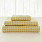 Yellow Gingham Queen Sheet Set, Soft Brushed Microfiber Yellow Plaid Queen Bed Sheets, 4-Pieces Yellow Checked Sheet Set with Deep Pocket