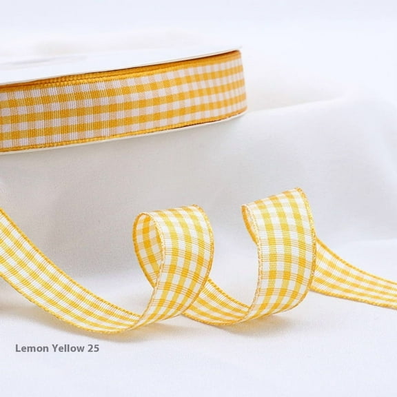 Yellow Gingham Ribbon Yellow and White Checkered Ribbon for Crafts DIY Sewing Hair Bows Christmas Birthday Decorations Gingham Party Supplies (1.5cm*45m)