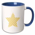 thumbnail image 1 of 3drose, Yellow Gingham Star. Cute Star Shape with Rustic Country Check Pattern, 11oz Two-tone Blue Mug, 1 of 6