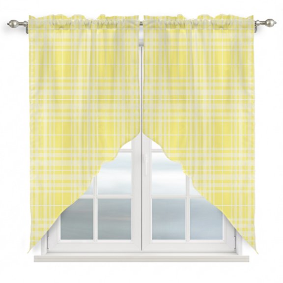 Yellow Gingham Swag Valance Curtains Country Farmhouse Classic Stripe Plaid Checkered Rod Pocket Swag Curtains Small Window Treatments for Kitchen Bathroom Bedroom 28" W x 36" L, 2 Panels