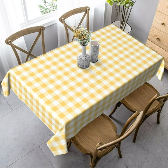 Yellow Gingham Tablecloth Rectangle 60" X 84" Yellow and White Buffalo Plaid Checkered Table Cloth - Oblong Polyester Table Cover Reusable Water Resistant for Spring Summer Holiday Party Decorations