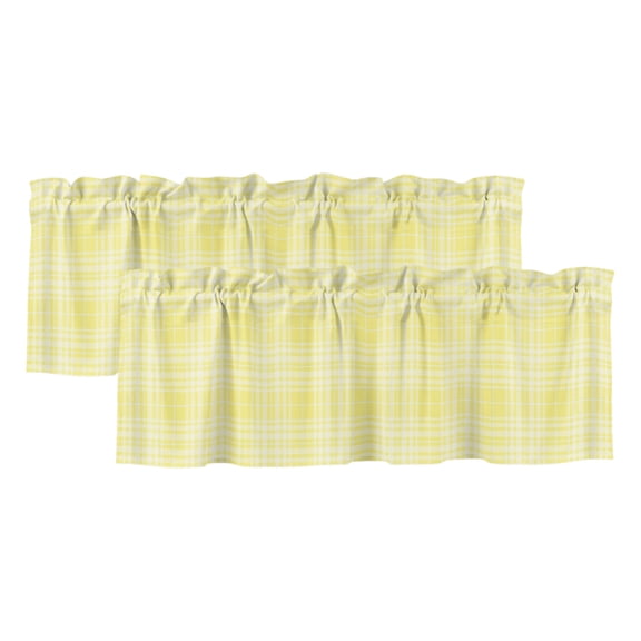 Yellow Gingham Valances for Window 2 Pack, Country Farmhouse Classic Stripe Plaid Checkered Rod Pocket Curtains Valances Light Filtering Short Curtains for Kitchen Bedroom Bathroom 42 x 12 Inch