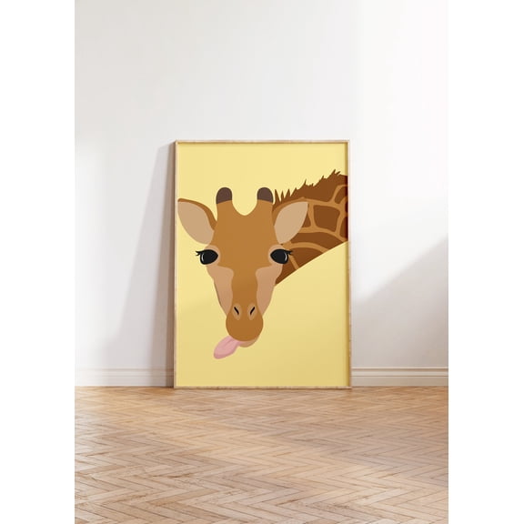 Yellow Giraffe Illustration Wall Art Modern Boho Animal Decor, Unframed Paper Print Size 12x18