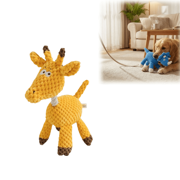 Yellow Giraffe Squeaky Plush Dog Toy Interactive Chewable Pet Toy with Squeaker for Stress Relief and Daily Entertainment