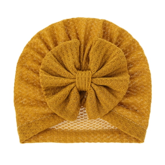 Yellow Girls Knitted Headwear With Bow And Flair 0-18 Months Stretchy Fit For Growing Babies And Toddlers