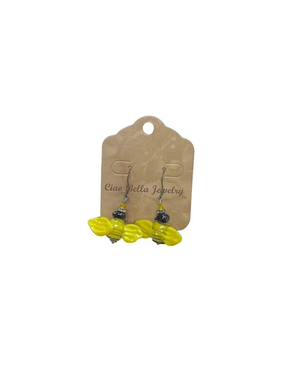 Yellow Glass Bumblebee Dangle Earrings | Whimsical Playful Jewelry
