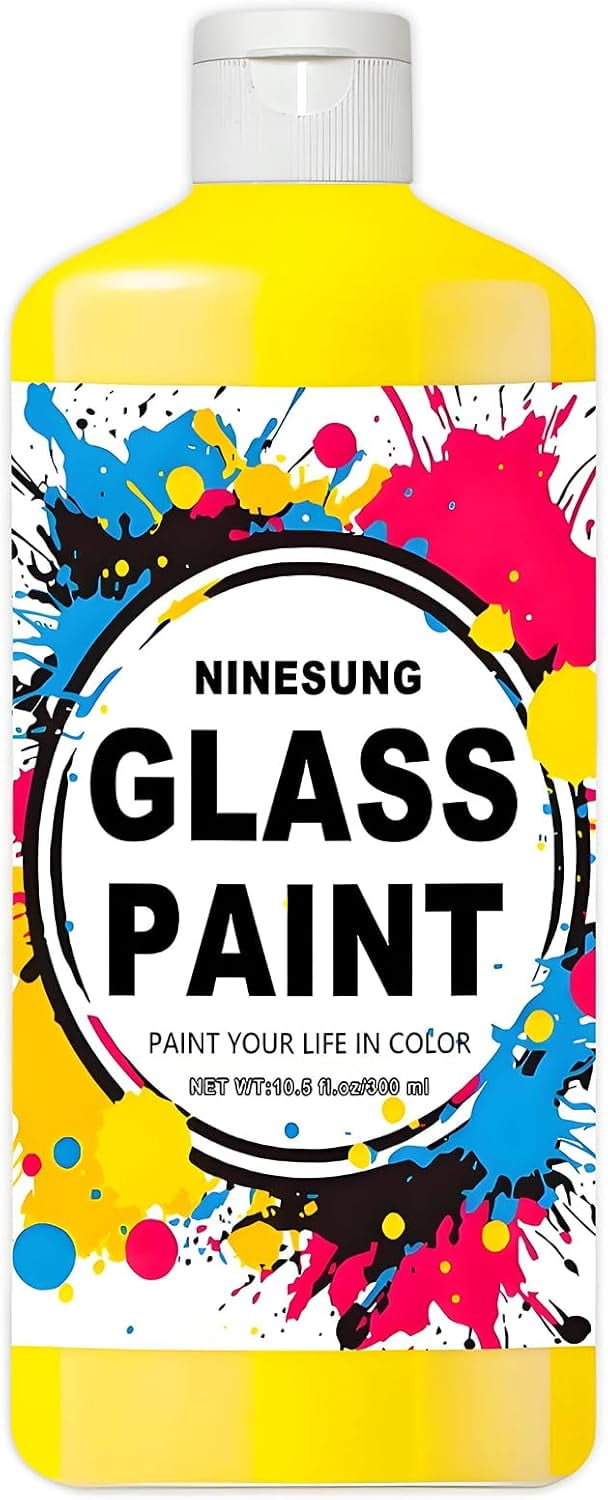 Yellow Glass Paint, 34 oz (1 Liter) Jumbo Bulk - Acrylic Paint for Stained Glass, Windows, Wine Glasses, Ceramics & Bottles - For Artists & Beginners (Yellow, 34 Fl Oz)