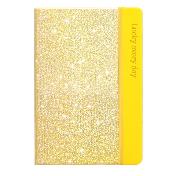 Yellow Glitter Notebook, 8.46x5.7" 160 Lined Pages Glitter Never Peel Off Sparkle Journal