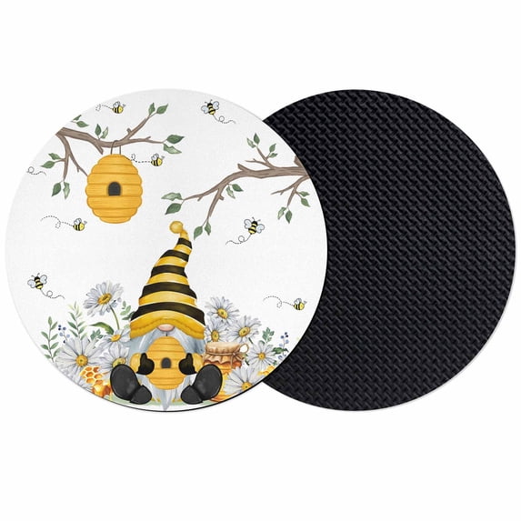 Yellow Gnomes Coasters Set of 2, Absorbent Coasters for Drinks, Bees Spring Floral Daisy Branches Coaster for Desk Coffee Table Protection, Home Decor House Warming Gifts 4"