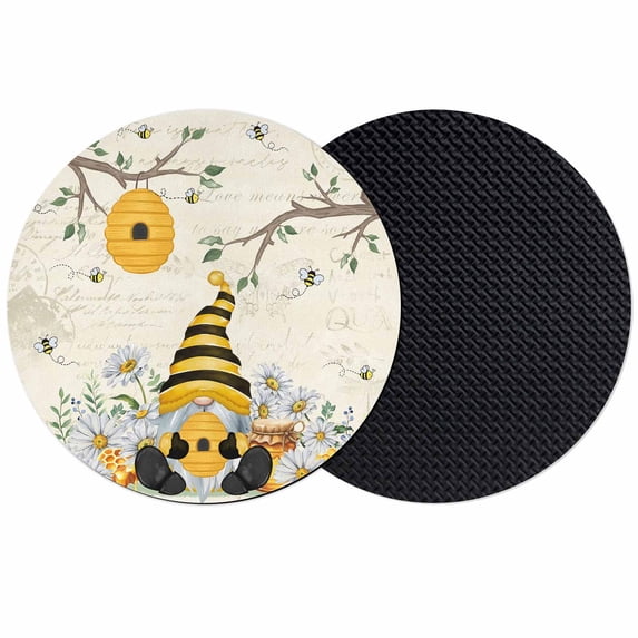 Yellow Gnomes Coasters Set of 2, Absorbent Coasters for Drinks, Spring Floral Bees Daisy Branches Coaster for Desk Coffee Table Protection, Home Decor House Warming Gifts 4"