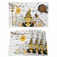 thumbnail image 1 of Yellow Gnomes Placemats Set of 6, Spring Floral Bees Daisy Branches Wooden Placemats for Dining Table, Place Mats for Kitchen Tabletop, Waterproof Wipeable Dining Table Mats Set, 1 of 9