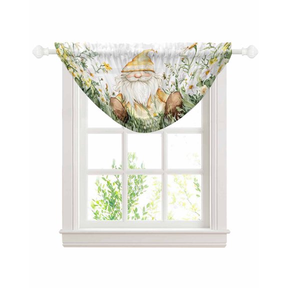 Yellow Gnomes Sheer Waterfall Valance Curtains for Window, Farmhouse Spring Floral Watercolor Rod Pocket Sheer Topper Swag Curtains for Living Room, Kitchen 38.5"W x 47.2"L, 1 Panel