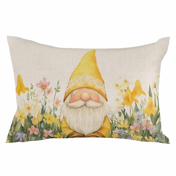 Yellow Gnomes Throw Pillow Cover 16 x 24 Inch Decorative Pillow Cover Pastoral Spring Floral Watercolor Rustic Lumbar Pillowcase Seasonal Rectangle Cushion Case for Couch Sofa Bed Living Room