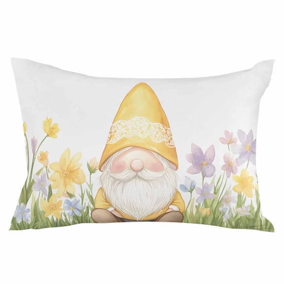 Yellow Gnomes Throw Pillow Cover 20 x 30 Inch Decorative Pillow Cover Spring Floral Pastoral Lumbar Pillowcase Seasonal Rectangle Cushion Case for Couch Sofa Bed Living Room