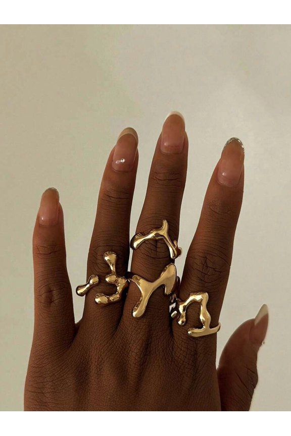 Yellow Gold Abstract Liquid Sculpture Stackable Ring Set Of 5