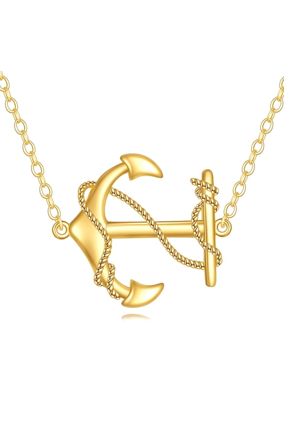 Yellow Gold Anchor Necklace 14k Gold Nautical Anchor Sideways Pendant Necklace Jewelry Christmas Gifts for Women