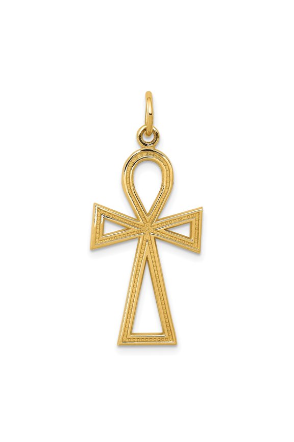 Yellow Gold Ankh Cross Pendant Necklace with Beaded Border and Openwork Design for Men and Women Spiritual Jewelry Symbol of Faith and Heritage Modern Style Cross Pendant Men and Women