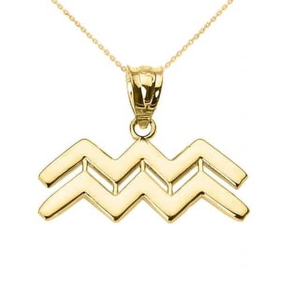 Yellow Gold Aquarius February Zodiac Sign Pendant Necklace : 14K Pendant only