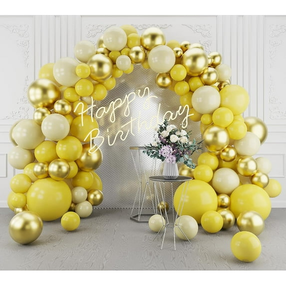Yellow and Gold Balloons Arch Garland Kit-143Pcs Macaron Yellow Balloons for Birthday Anniversary New Years Baby Shower Graduation Engagement Wedding Party Decoration