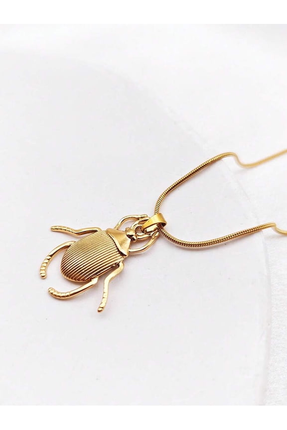 Yellow Gold Beetle Pendant Necklace Stainless Steel Chain