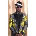 thumbnail image 1 of Yellow Gold Black And Grey Floral Satin Shiny Fashion Blazer Dinner Jacket Paisley Sport Coat Flashy Stage Fancy Party Prom + Free Matching Bowtie, 1 of 1