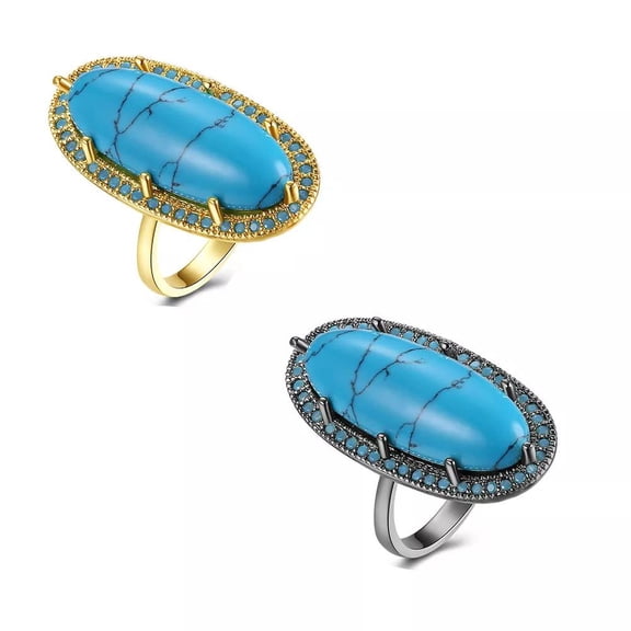 Yellow Gold Black Gun Plated Fashion Statement Kallaite Stone Ring Blue B493