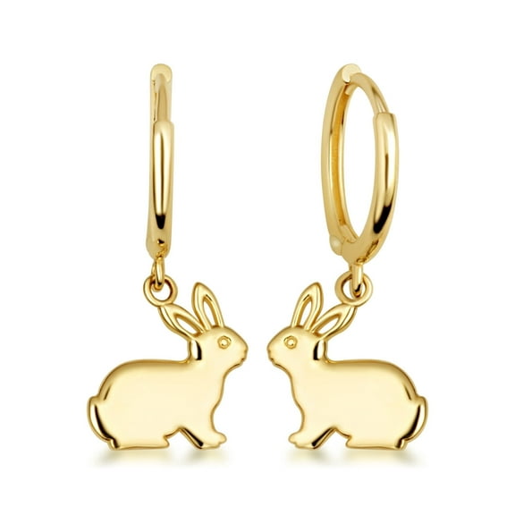 Yellow Gold Bunny Rabbit Drop Huggie Hoop Earrings (10K)
