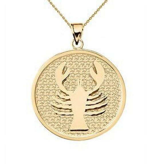 Yellow Gold Cancer Zodiac Disc Pendant Necklace
