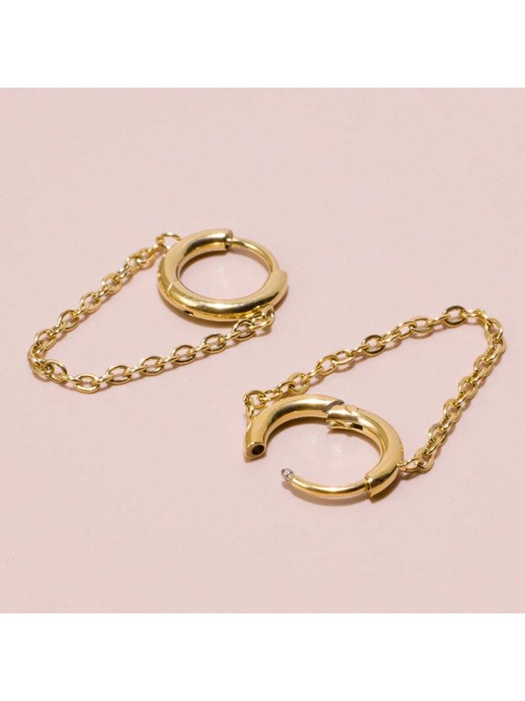 Yellow Gold Chain-Linked Hoop Earrings With Circle Design For Daily Wear