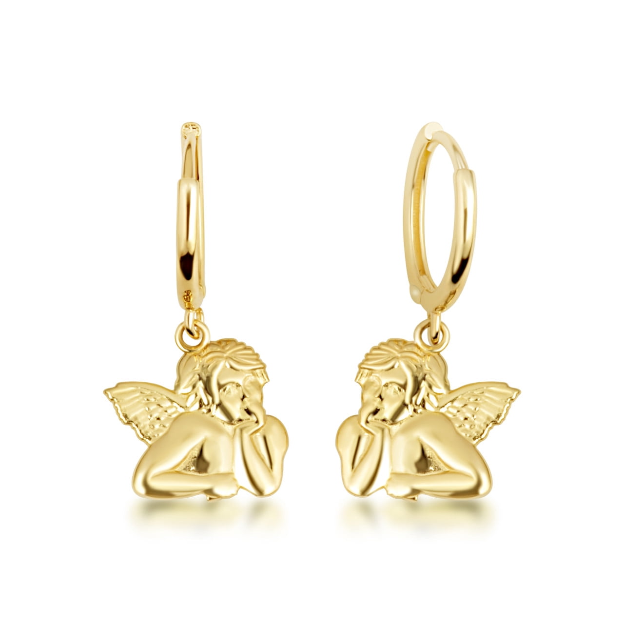 Yellow Gold Cherub Angel Drop Huggie Hoop Earrings (14K) - Walmart.com