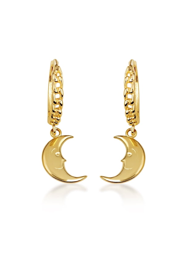 Yellow Gold Crescent Moon Face Huggie Earring (14K)
