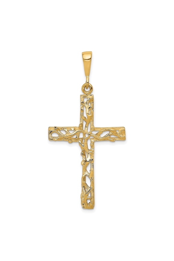 Yellow Gold Cross Pendant Necklace for Men and Women with Rustic Satin Finish Openwork Design Religious Symbol Faith Jewelry Layering Necklace for Everyday Wear