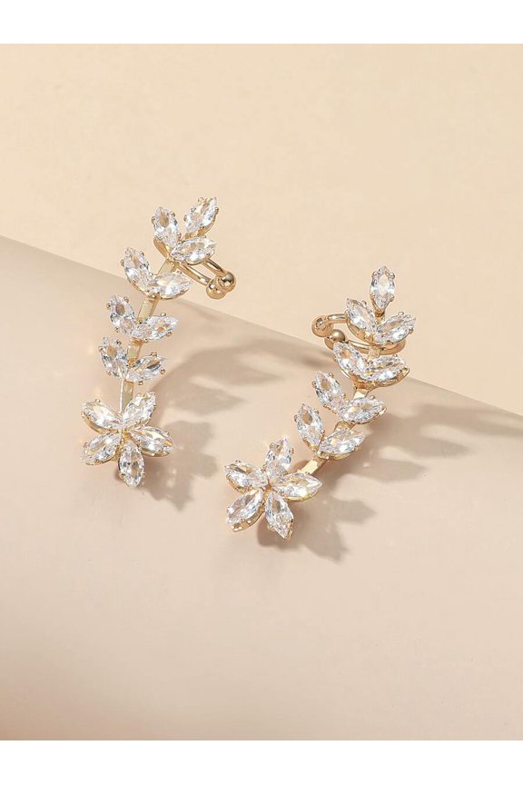 Yellow Gold Cubic Zirconia Leaf Ear Cuffs Set Of 2