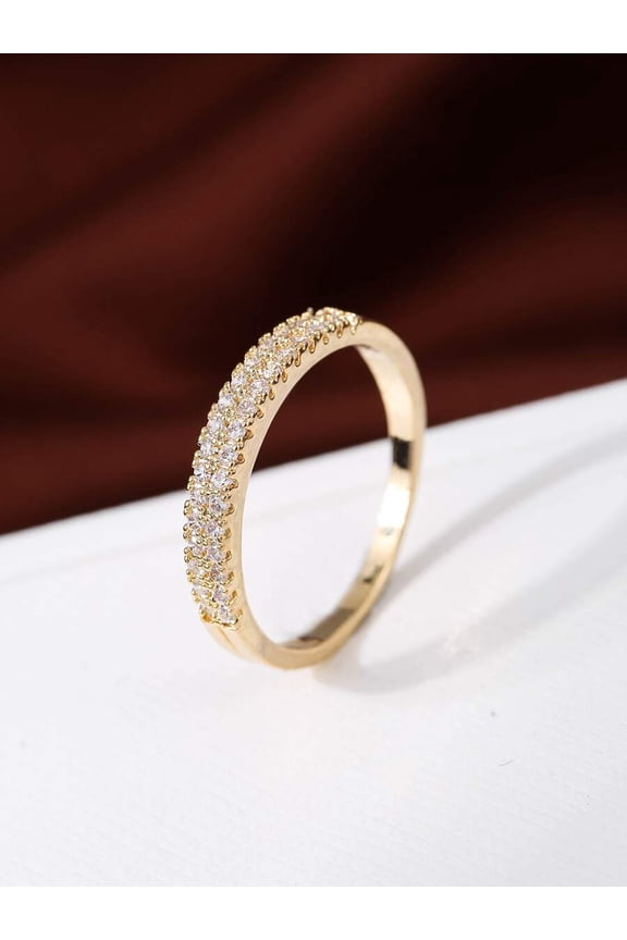 Yellow Gold Cubic Zirconia Pave Band Ring For Women