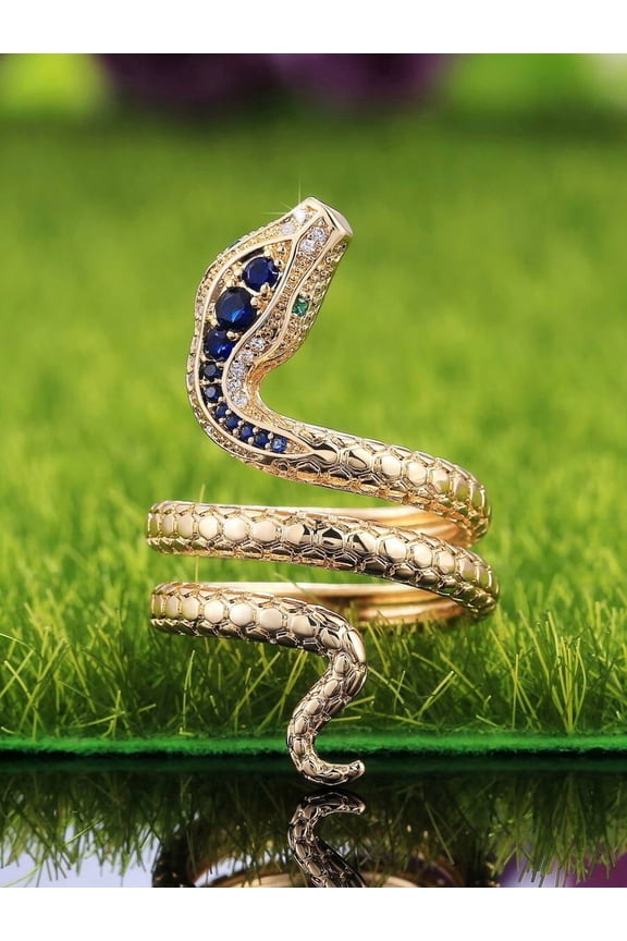 Yellow Gold Cubic Zirconia Snake Ring For Women Fashion Jewelry Gift