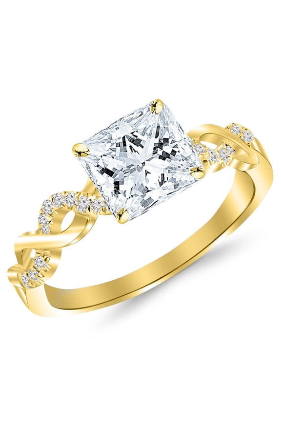 Yellow Gold Curving Split Shank Diamond Engagement Ring with a 0.5 Carat GIA Certified Princess Cut E Color VS1 Clarity Center Stone