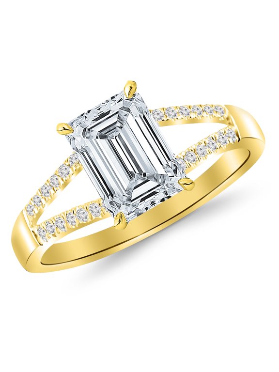Yellow Gold Curving Split Shank Diamond Engagement Ring with a 1.2 Carat Emerald Cut J Color SI1 Clarity Center Stone