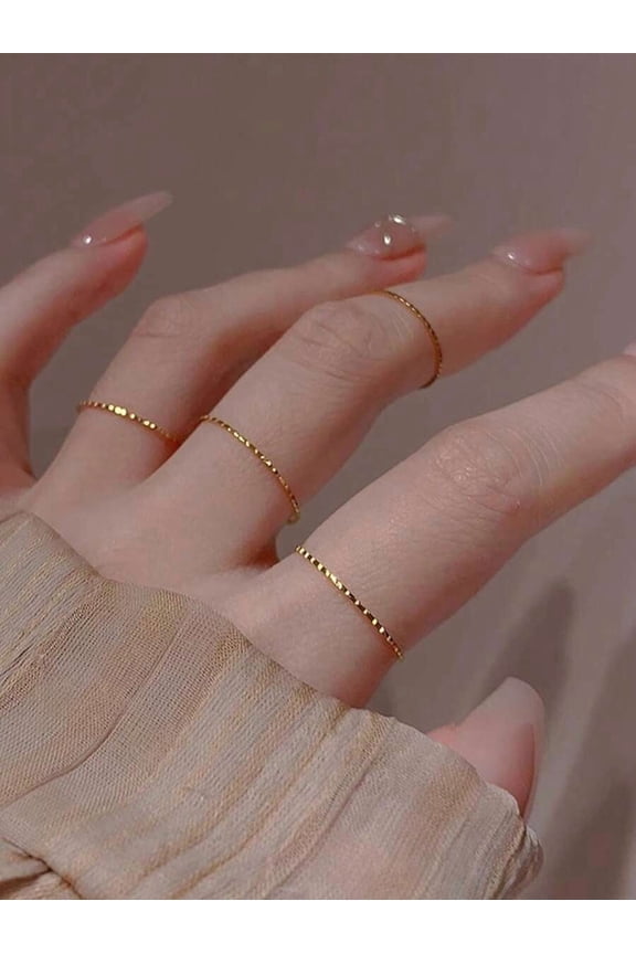 Yellow Gold Delicate Textured Knuckle Ring Set For Women, 4-Piece Midi Stackable Rings
