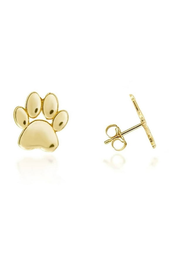 Yellow Gold Dog Paw Stud Earrings (10K)