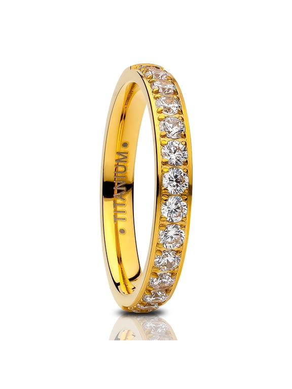 Yellow Gold Eternity Ring,Titanium Wedding Ring,3mm Wedding Ring,Anniversary Ring,Ladies Ring