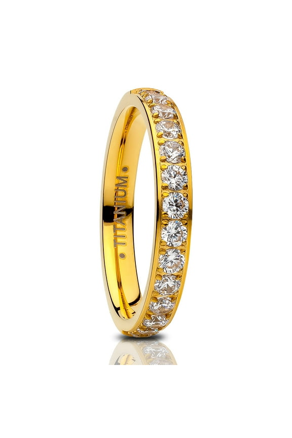 Yellow Gold Eternity Ring,Titanium Wedding Ring,3mm Wedding Ring,Anniversary Ring,Ladies Ring