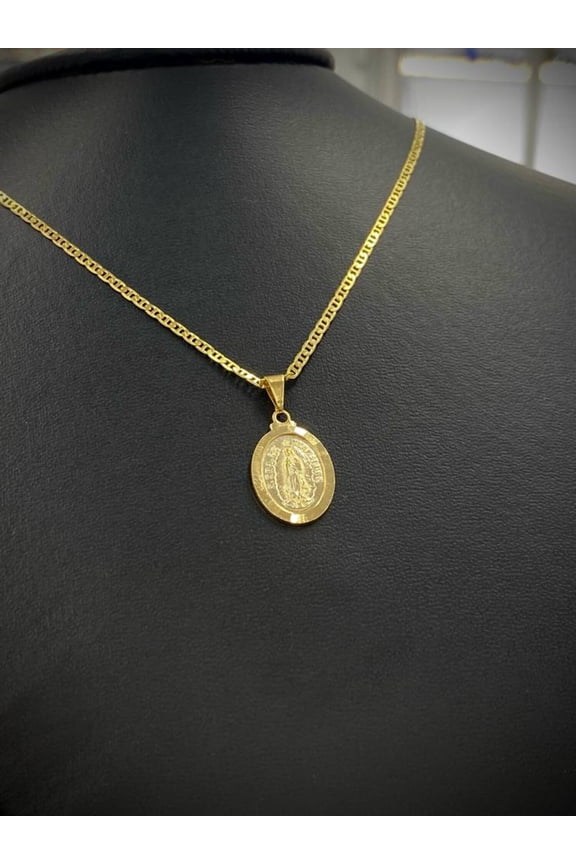 Yellow Gold Filled Virgen de Guadalupe Necklace Mariner Chain Catholics Gift