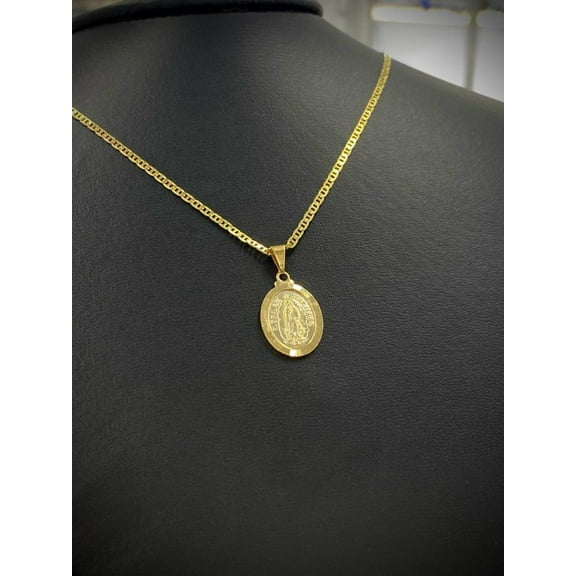 Yellow Gold Filled Virgen de Guadalupe Necklace Mariner Chain Catholics Gift